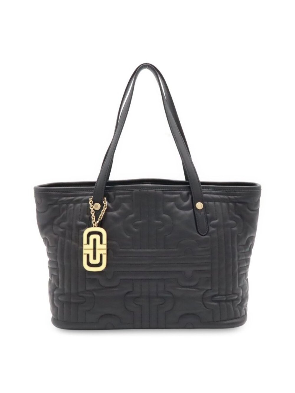 Bvlgari Parentesi Tote Shoulder Bag Quilted Leather Black Gold Charm